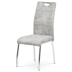 AUTRONIC HC-486 SIL3 Jedálenská stolička, strieborná  látka COWBOY v dekore vintage kože, biele prešitie, kovová štvornohá chrómovaná podnož